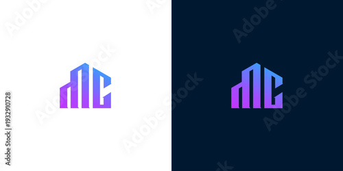 Contemporary initial 'C' logo, ingeniously merging architectural forms with a sophisticated purple and blue gradient, suitable for innovative companies