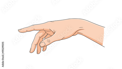Realistic illustration of a human hand with the index finger pointing towards the left against a clean white background.