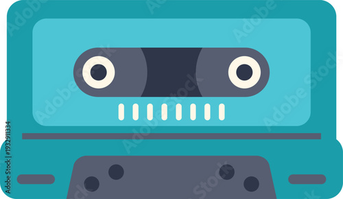 Blue analog tape cassette representing vintage sound, music, and multimedia