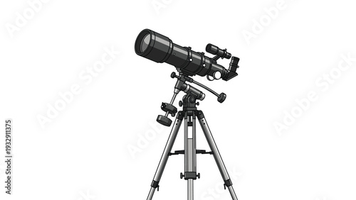 Astronomical telescope mounted on a tripod for stargazing, space exploration, and observing distant celestial bodies in the night sky.