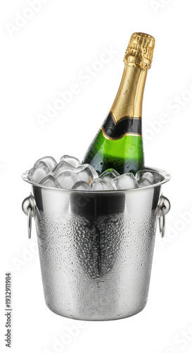 Wallpaper Mural Champagne bottle in a silver ice bucket with ice cubes on transparent background Torontodigital.ca
