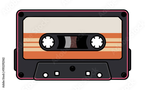 Retro analogue audio cassette tape with magnetic record media isolated on white background as a vintage stereo music object