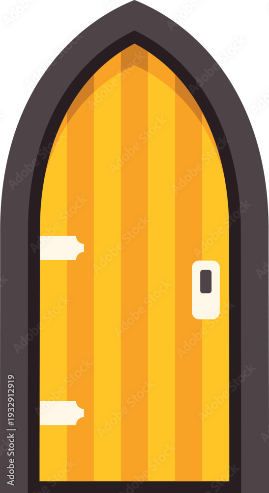Naklejka premium Yellow arched wooden door creating an entrance to a fantasy world