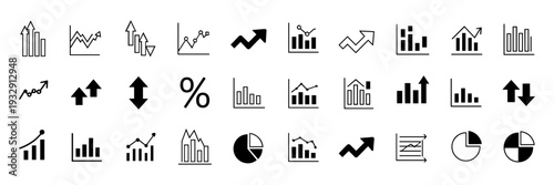 Increase and Decrease icon set. Business growth and fall graph symbol. Vector illustration.
