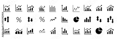 Increase and Decrease icon set. Business growth and fall graph symbol. Vector illustration.