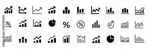 Increase and Decrease icon set. Business growth and fall graph symbol. Vector illustration.