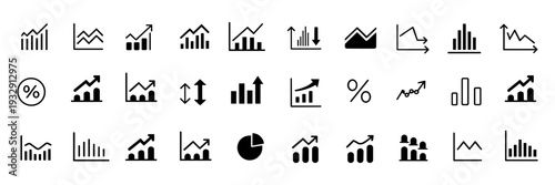 Increase and Decrease icon set. Business growth and fall graph symbol. Vector illustration.