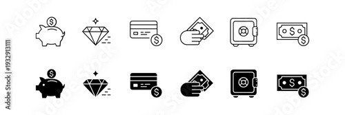 Money icon set. Dollar and Euro symbol. Vector illustration.