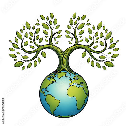 Earth with tree growing out of it isolated on transparent background