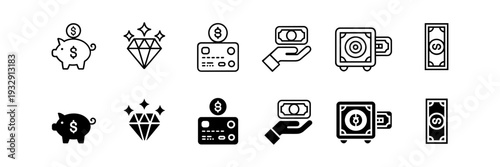 Money icon set. Dollar and Euro symbol. Vector illustration.