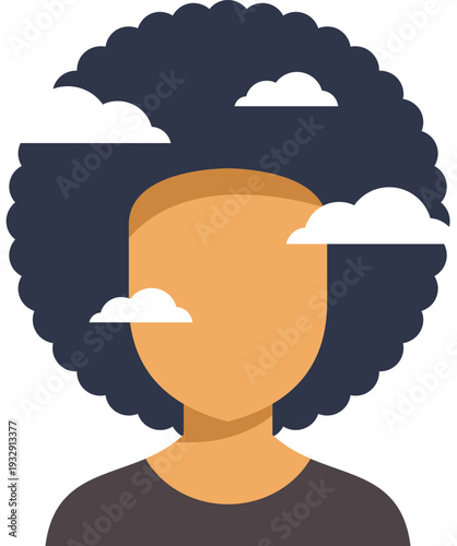 Person with a cloud filled head symbolizing abstract thought and creativity