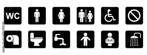 Toilet icon set. WC and Public bathroom symbol. Washroom sign. Vector illustration.