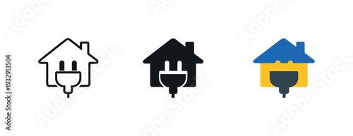 Balance of power expressed as a symbolic plug merged with a minimal home silhouette to convey controlled energy flow — three