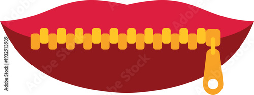 Red lips with a zipper representing silence, secrecy, and keeping a secret