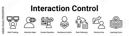 Interaction Control web banner icon vector illustration concept for business with icon of Multi Tasking, Attention Span, Context Reaction, Resistance Action, Rule Following, Shortcut Use.