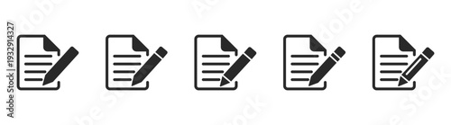 Document edit file icon set with pencil in outline and filled style vector illustration isolated on transparent background