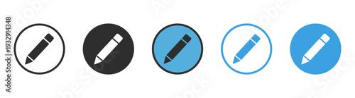 Pencil edit circle button icon collection in flat black and white style vector illustration isolated on transparent background