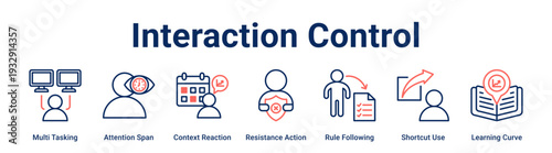 Interaction Control web banner icon vector illustration concept for business with icon of Multi Tasking, Attention Span, Context Reaction, Resistance Action, Rule Following, Shortcut Use.