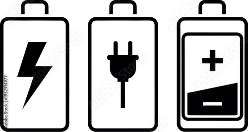 Three battery icons representing different types of energy sources and states
