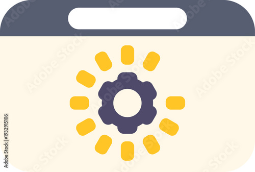 Browser window displaying a rotating gear icon surrounded by loading indicators