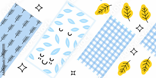Stylized background with leaves diamonds and gingham patterns