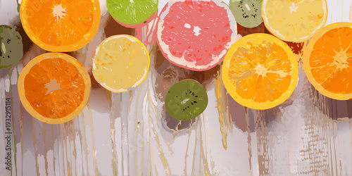 A vibrant arrangement of sliced citrus fruits on a textured surface