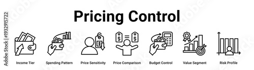 Pricing Control web banner icon vector illustration concept for business with icon of Income Tier, Spending Pattern, Price Sensitivity, Price Comparison, Budget Control, Value Segment.