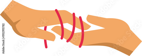 Hands forming connection symbolizing destiny, love, and soulmates with a red thread
