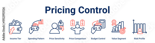 Pricing Control web banner icon vector illustration concept for business with icon of Income Tier, Spending Pattern, Price Sensitivity, Price Comparison, Budget Control, Value Segment.