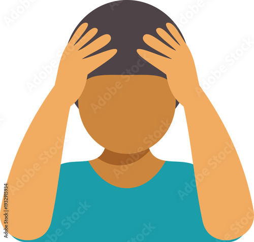 Person holding head with hands feeling pain from headache or migraine