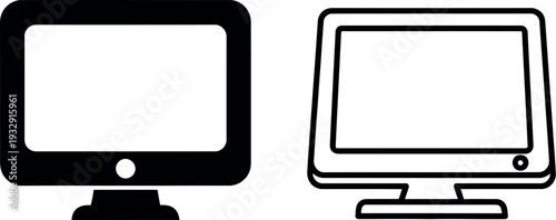 Comparison of two different monitor designs with distinct screen and stand styles