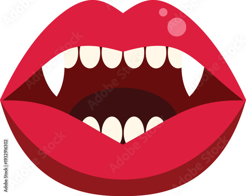 Red vampire lips opening, revealing sharp fangs and white teeth