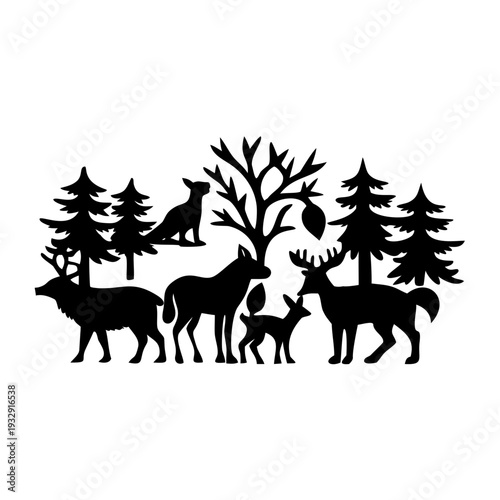 woodland wildlife silhouettes pack icon illustration for forest, nature, and outdoor design use