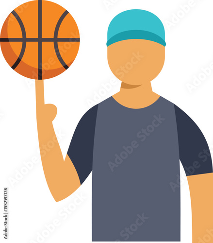 Basketball player spinning orange ball on index finger