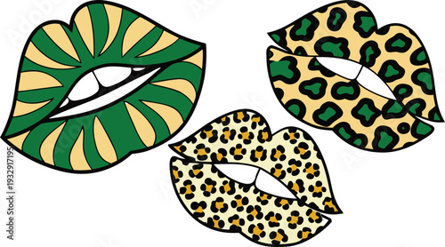 female lips with dripping red lip gloss and white teeth on an isolated background. Close up of glossy red lips with a drop of red liquid dripping from the lower lip against a white background.