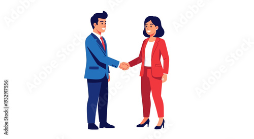 Two professionals in business attire shaking hands in a gesture of agreement or partnership