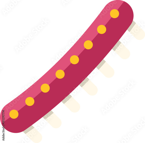 Red comb with yellow dots on the spine and white teeth for hair care and grooming