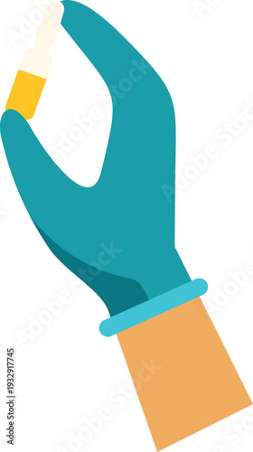 Doctor or nurse's hand wearing a protective glove holding a vaccine vial
