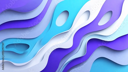 Artistic abstract paper layers in varying shades of blue, purple, and white. Fluid design with 3D effect