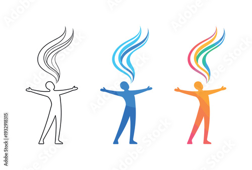 Open identity scene showing a relaxed standing figure with abstract lines flowing upward to represent freedom of self expression