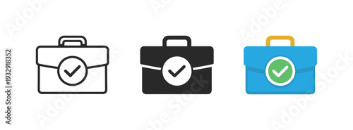 Focused planning scene showing a briefcase icon with a centered check mark to depict deliberate business direction and executive