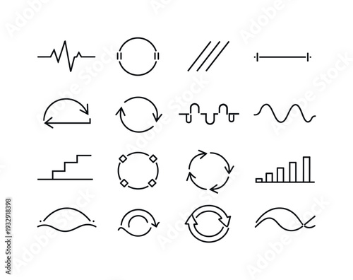 Vector Programming Icons. Line style vector icons of coding programming control flow symbols: amplitude line, interval ring,