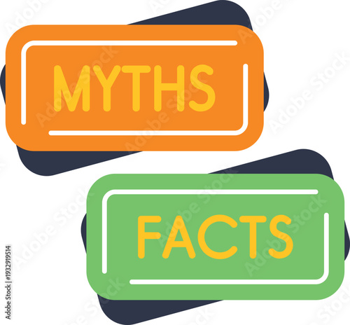 Two overlapping rectangular labels presenting myths and facts concepts