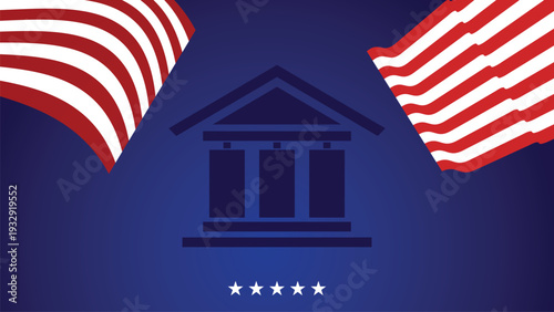 American Government Building Icon With US Flag Elements and Patriotic Blue Background