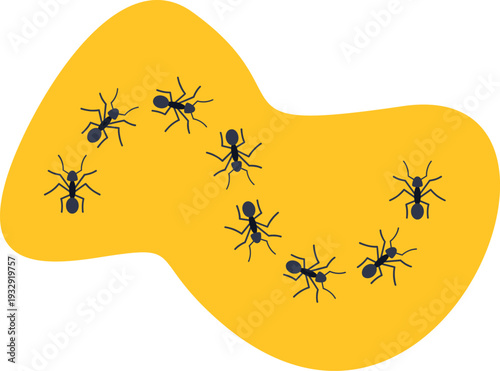 Ants walking along an irregular yellow shape, illustrating cooperation and finding solutions