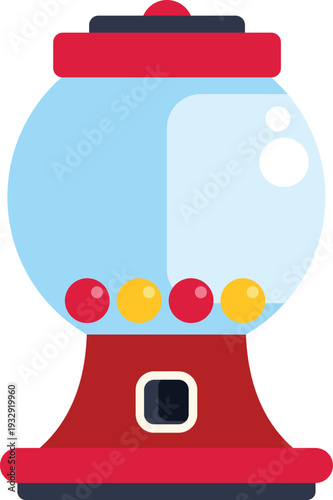 Gumball machine with red and yellow bubblegum in a flat design
