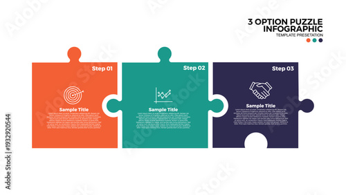 puzzle infographic chart template for business 3 parts, options, presentation with concept mission, vision, values, elements vector illustration.