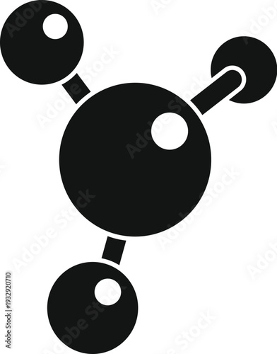 Black and white illustration depicting a basic molecular structure with atoms and bonds