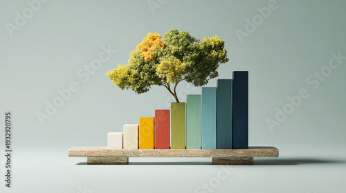 Wallpaper Mural A vibrant tree growing alongside colorful bar graphs, symbolizing growth, sustainability, and environmental awareness. Torontodigital.ca