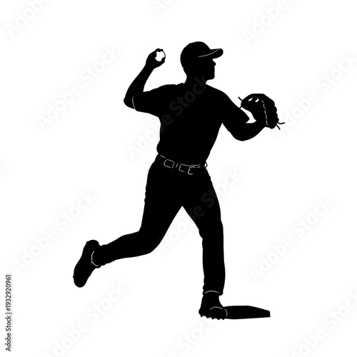 Silhouette of a Baseball Player Throwing the Ball with Force.
